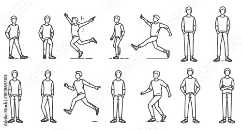 man standing and moving in different poses illustration