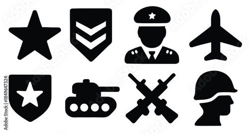 military officer icons set of black military icons including