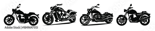 motorcycle silhouette black vector set motorbike