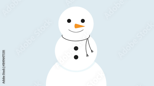A simple, friendly snowman figure is centered against a pale blue, softly textured winter background.