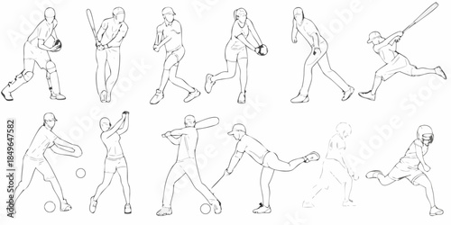 A series of sketches depicting different stages of a baseball game sequence