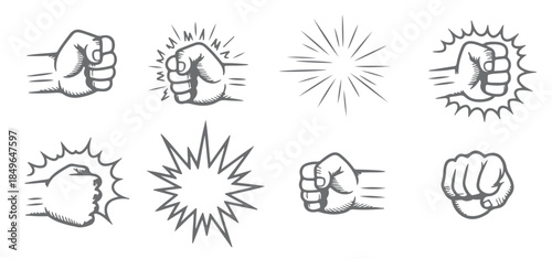 nine gray scale hand fist silhouette illustrations impact