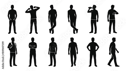 Smart Casual Men Standing in Confident and Relaxed Poses Vector Icons Set