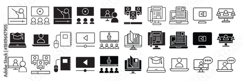 online learning icon vector set webinar illustration sign