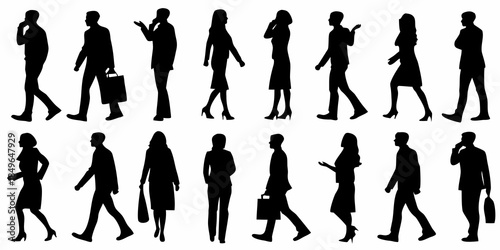 Silhouettes of diverse people walking and interacting in a public space