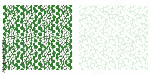 Visual comparison of dense foliage and sparse leaf patterns against white backgrounds