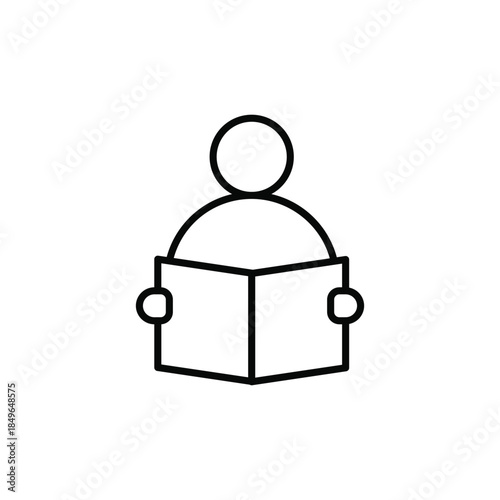High-quality line icon of a person reading a book. Minimalist vector design perfect for education apps, library websites, e-learning platforms, and literacy projects.