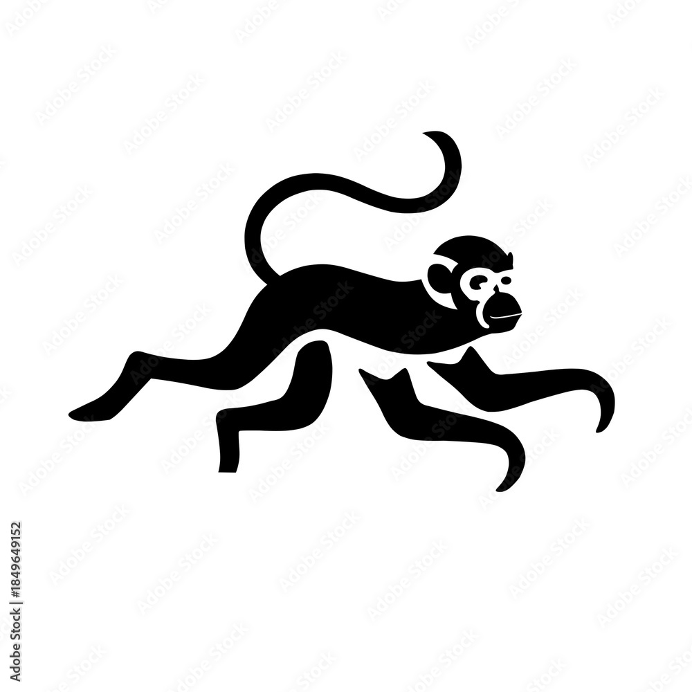 Obraz premium Illustration of black silhouette of a monkey walking, stylized animal icon