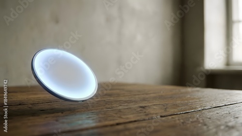 White Frisbee on Wooden Table Near Window.