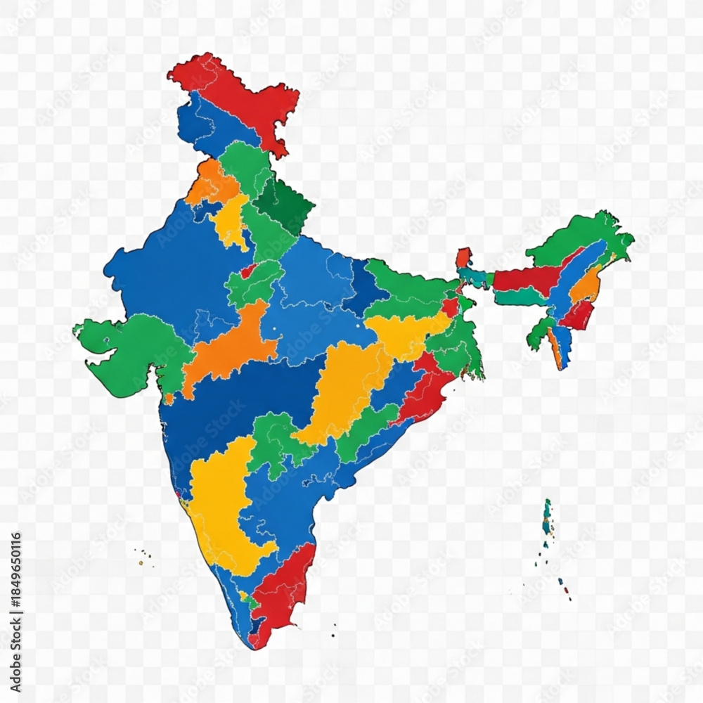 Obraz premium Colorful map of India divided into states political geography illustration for travel and business isolated on transparent background