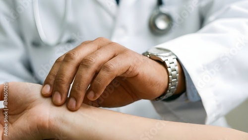 Doctor Examining Patients Wrist in Clinic.
