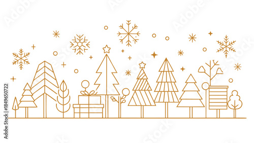 decorated Christmas tree is displayed on a white background, accompanied by an array of colorful gift boxes..eps