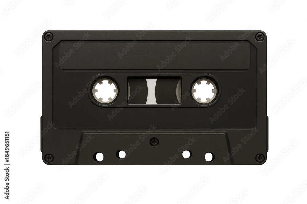 Obraz premium Cassette tape symbolizing retro music, analog sound, and the golden era of 80s and 90s audio technology, on a transparent background