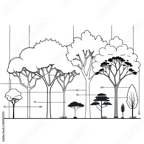 A lush green tree with a wide leafy canopy and brown trunk, illustrated in a soft watercolor vector style on a white background.