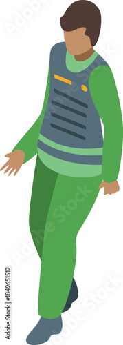 Security guard wearing uniform and walking near building entrance