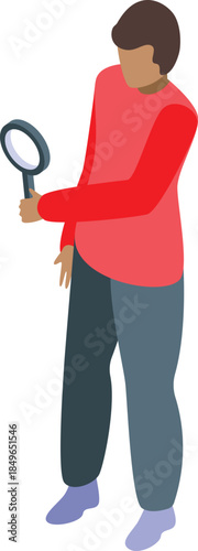 Young man looking through magnifying glass performing an inspection