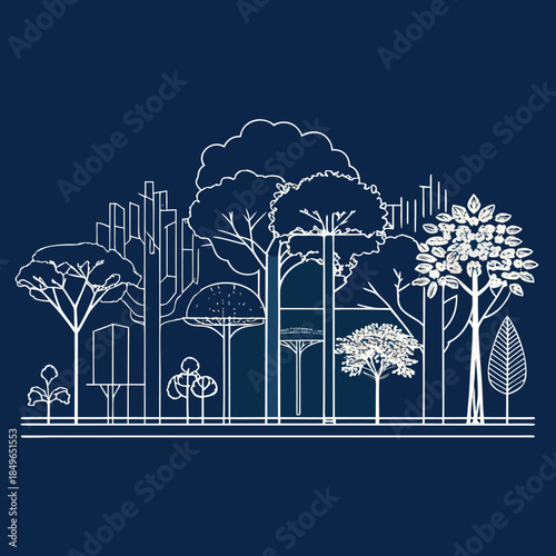 A lush green tree with a wide leafy canopy and brown trunk, illustrated in a soft watercolor vector style on a white background.