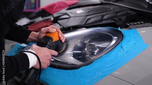 Car Headlight Polishing. Auto Detailing