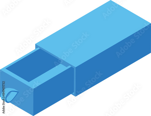 Blue matchbox partially opened revealing its interior, featuring a leaf symbol suggesting ecological awareness and sustainable materials