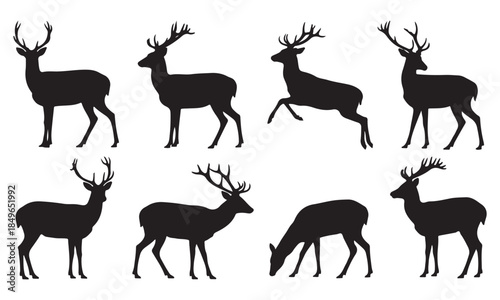 Collection of deer silhouettes in various poses and movements