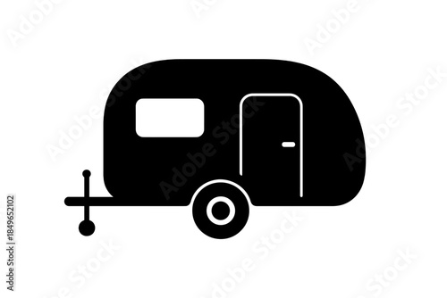 Black silhouette of a travel trailer with a window and door