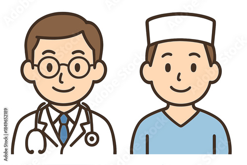 Cartoon illustration of a doctor and a nurse