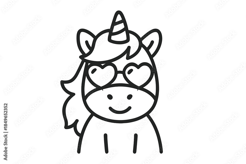 Obraz premium Cartoon Unicorn Wearing Heart Sunglasses