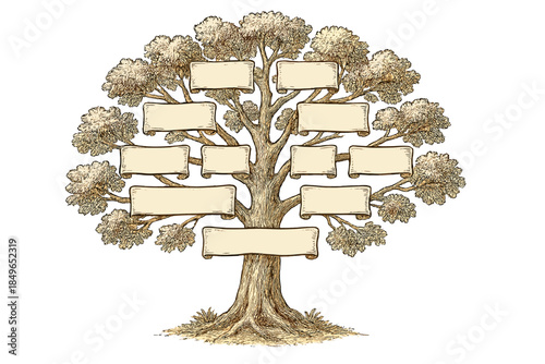 Vintage Family Tree with Blank Scrolls