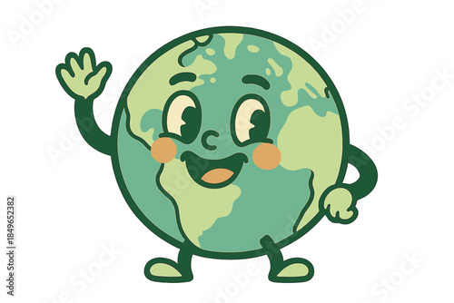 Happy Cartoon Earth Waving Hello