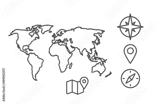 Global Travel and Navigation Icons on Dark Background