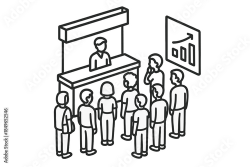 Business conference attendees at a trade show booth