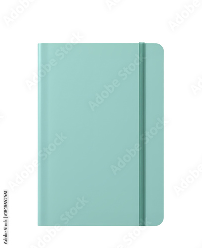 Foto Mint green notebook mockup, blank hardbound journal with elastic strap PNG isolated on transparent background