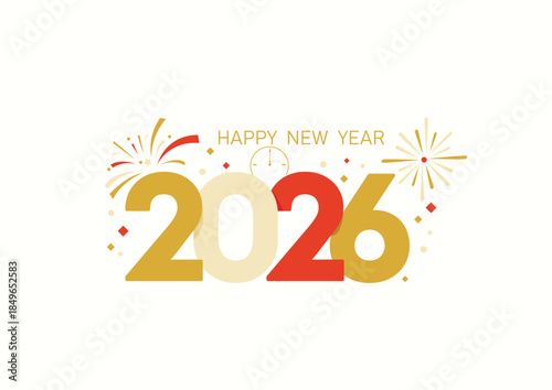 Minimal Happy New Year 2026 Vector Flat Design..