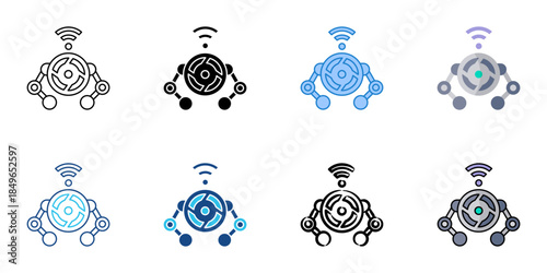Robotic camera set multiple style vector collection. Editable stroke 
