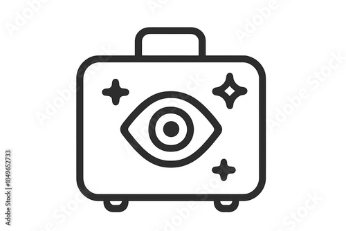 Stylized Suitcase with an Eye and Sparkles Icon