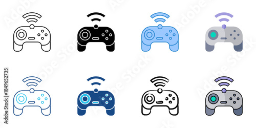 Wireless gamepad set multiple style vector collection. Editable stroke 
