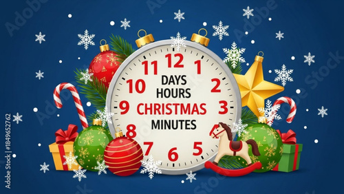 Christmas Countdown: A festive clock prominently displays the remaining days, hours, and minutes until the cherished holiday, adorned with seasonal embellishments.