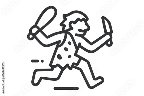 Caveman running with club and knife icon
