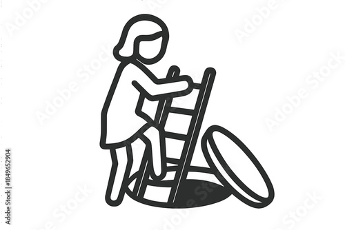 Child climbing on a ladder with a stool