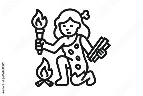 Cave Woman Holding Torch and Artifact