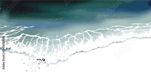 Ocean Wave Crashing on White Sandy Beach at Sunset