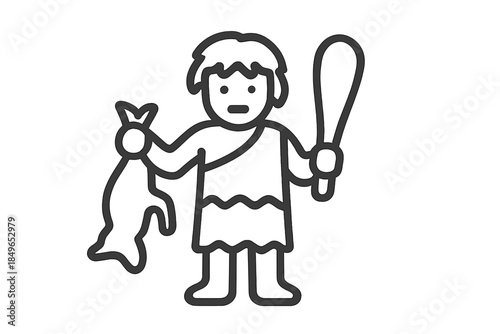 Caveman holding a club and fish