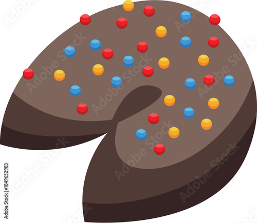Delicious chocolate donut with colorful sprinkles forming a unique pac man shape, representing a playful and tempting treat