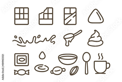 Chocolate and Coffee Icons on a Brown Background