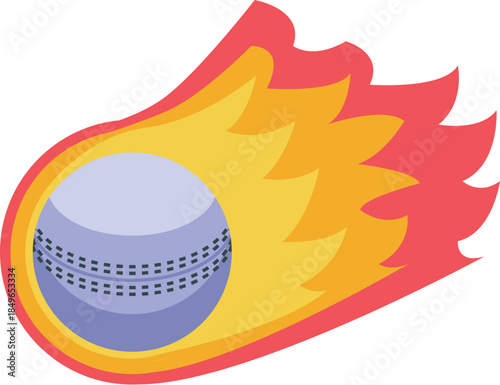 Cricket ball is burning with fire flames, representing fast bowling speed and intensity in a cricket match