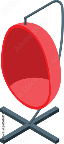 Comfortable red hanging egg chair suspended from a metal stand, perfect for relaxing