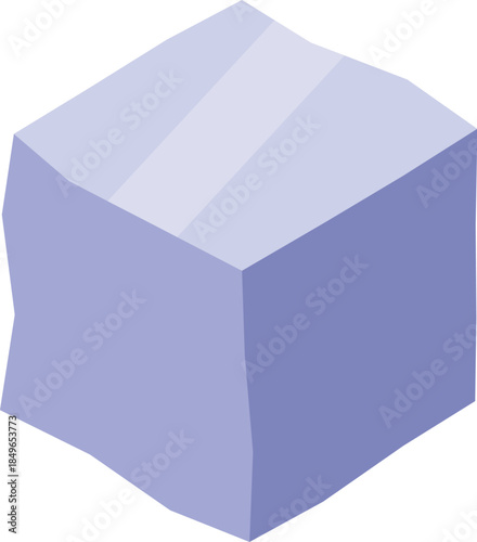 Single purple refined sugar cube sweetener resting on a white background, perfect for illustrating sweetness, baking, or unhealthy eating habits