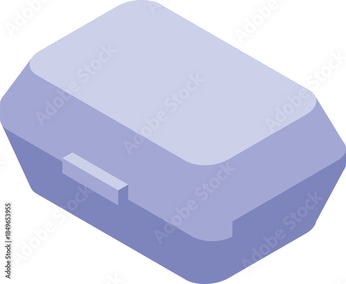 Closed light purple disposable food container with latch for storing and transporting takeaway meals, presented in isometric view