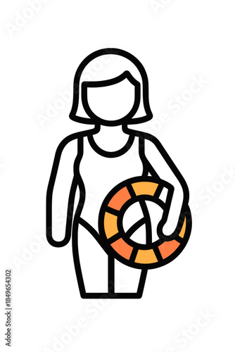 Stylized icon of a woman in a swimsuit holding a life preserver
