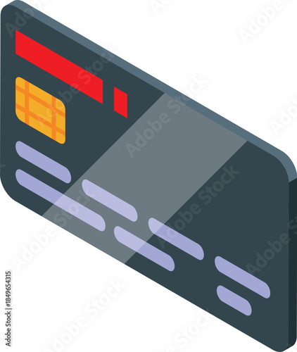 Isometric gray credit card displaying microchip and magnetic stripe, representing modern financial transactions